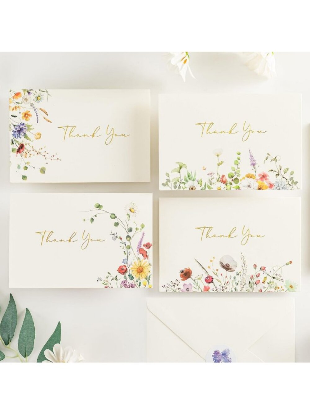 Crisky 4x6 Floral 4 Assorted Thank You Cards (100 Pack) with Envelopes